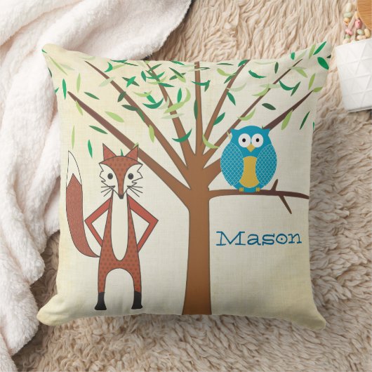 Persoonlijke Baby Boy's Room Cute Fox and Owl Kussen (Deken)
