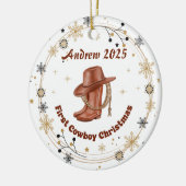 Persoonlijke baby cowboy eerste kerst keramiek keramisch ornament (Links)
