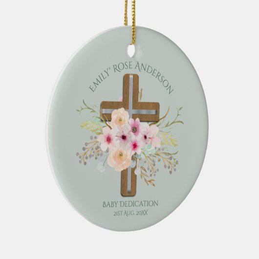 Persoonlijke BABY-dopeinding Bloemenkruis FOTO Keramisch Ornament (Rechts)