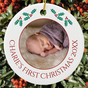 Persoonlijke baby eerste kerst foto keramisch ornament