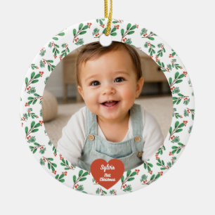 Persoonlijke baby eerste kerst foto keramisch ornament