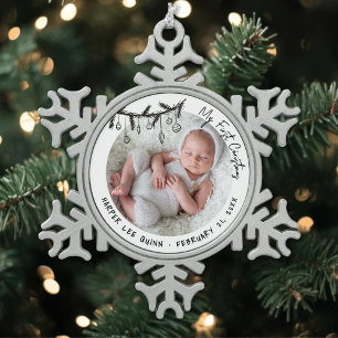 Persoonlijke baby eerste kerst foto tin sneeuwvlok ornament