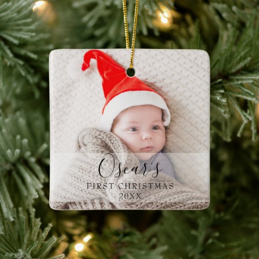 Persoonlijke Baby Eerste Kerstfoto Naam Keramisch Ornament (Boom)