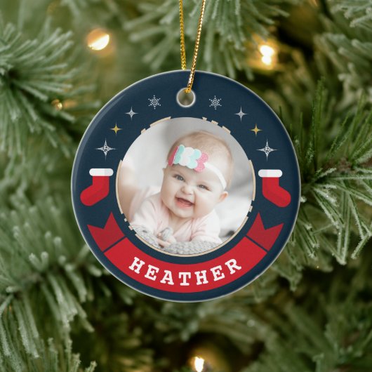 Persoonlijke Baby Eerste Kerstmis Keramisch Ornament (Boom)