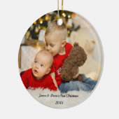 |Persoonlijke baby foto tweeling eerste kerstdag Keramisch Ornament (Links)