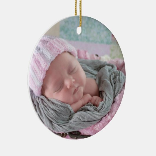 Persoonlijke Baby Fotoroze Snowflake Keramisch Ornament (Rechts)
