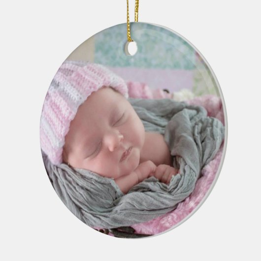 Persoonlijke Baby Fotoroze Snowflake Keramisch Ornament (Links)
