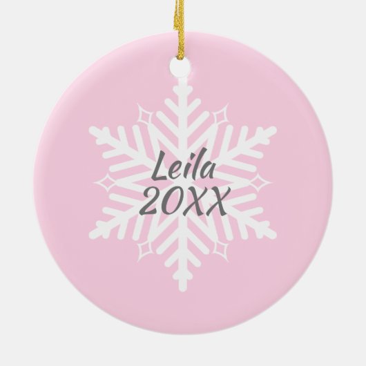 Persoonlijke Baby Fotoroze Snowflake Keramisch Ornament (Achterkant)