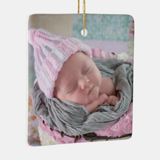 Persoonlijke Baby Fotoroze Snowflake Keramisch Ornament (Rechts)