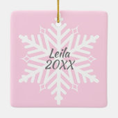 Persoonlijke Baby Fotoroze Snowflake Keramisch Ornament (Achterkant)