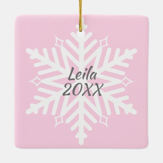 Persoonlijke Baby Fotoroze Snowflake Keramisch Ornament (Achterkant)