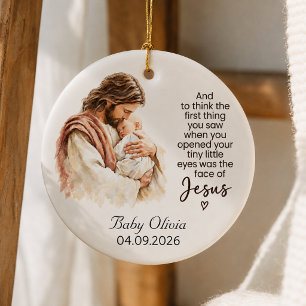 Persoonlijke Baby Jezus Eerste Kerstmis Religieus Keramisch Ornament