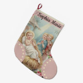 Persoonlijke Baby Jezus in Manger Girls Grote Kerstsok (Voorkant (Hangend))