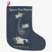 Persoonlijke Baby Jezus in Manger met Angels Grote Kerstsok (Voorkant)