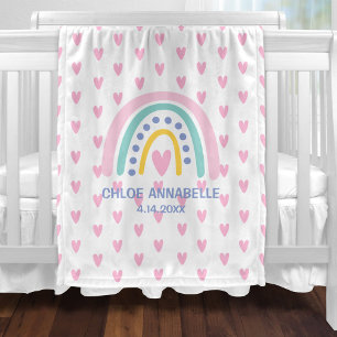 Persoonlijke Baby Meisje Regenboog en Hartjes Fleece Deken