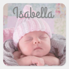 Persoonlijke Baby naam en foto Vierkante Sticker