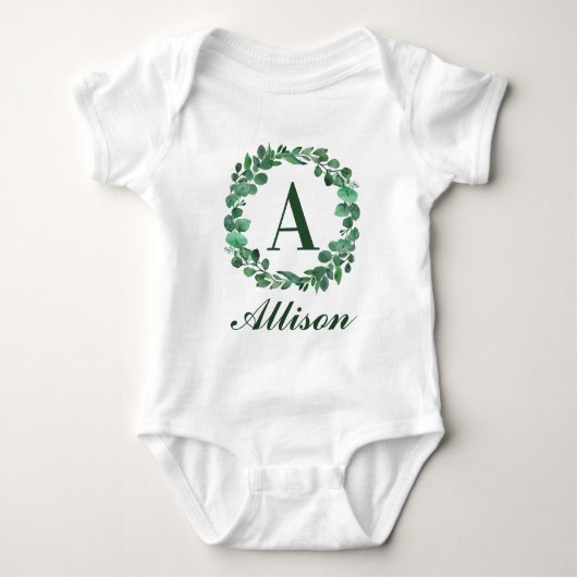 Persoonlijke Baby Naam Met Eucalyptus Waterverf Romper (Voorkant)