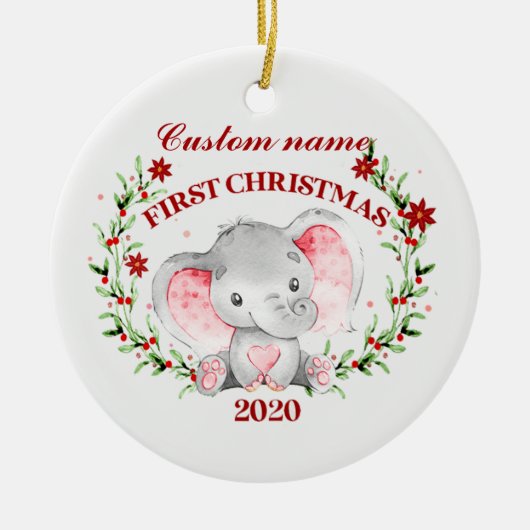Persoonlijke Baby olifant 2020 eerste Kerstmis Keramisch Ornament (Voorkant)