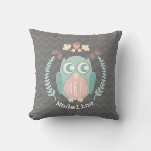 Persoonlijke Baby Owl Wreath Pillow - Girl Kussen (Voorkant)