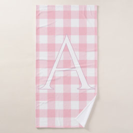 Persoonlijke baby roze geruite monogram badhanddoek