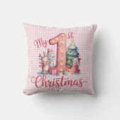 Persoonlijke Baby Roze Gingham Mijn Eerste Kerstmi Kussen (Voorkant)