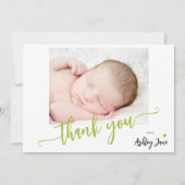 Persoonlijke baby shower foto moderne script bedankkaart (Voorkant)