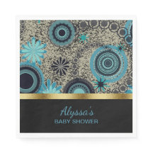 Persoonlijke baby shower servet in zwart teal goud