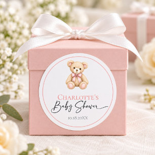 Persoonlijke Baby Shower Stickers Teddybeer Roze