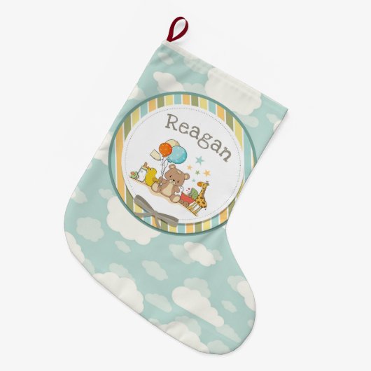 Persoonlijke Baby Teddy Bear Giraffe Rubber Ducky Grote Kerstsok (Voorkant (Hangend))