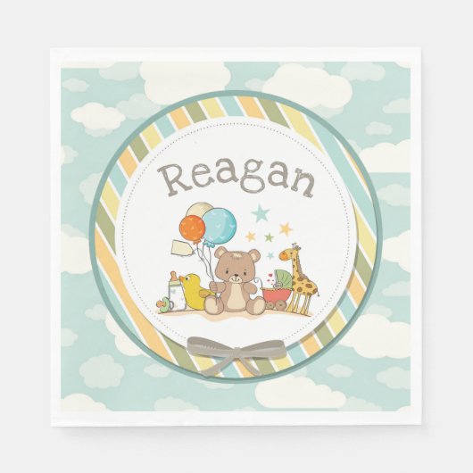 Persoonlijke Baby Teddy Bear Giraffe Rubber Ducky Servet (Voorkant)