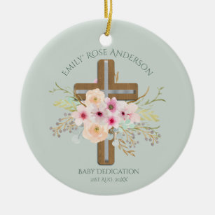 Persoonlijke BABY Transactie Floral Cross Keramisch Ornament