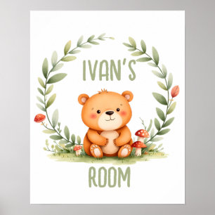 Persoonlijke Babybeer Waterverf Bos Nursery Poster