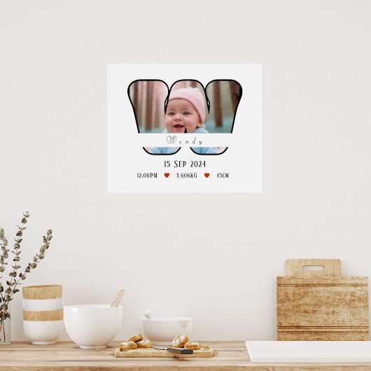 Persoonlijke babybrief W Met Rand Poster (Keuken)