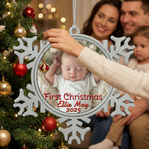 Persoonlijke babyfoto eerste kerst tin sneeuwvlok ornament
