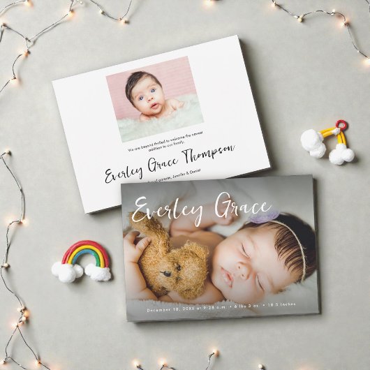 Persoonlijke babyfoto's Elegante script naam Aankondiging