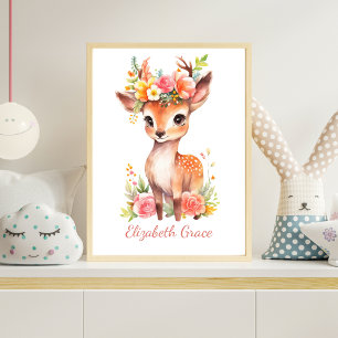 Persoonlijke babyherten roze bloemen kinderkamer m poster