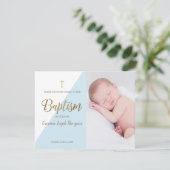 Persoonlijke babyjongen Blauwe foto Baptisme Dank  (Staand voorkant)