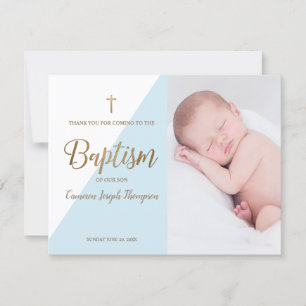 Persoonlijke babyjongen Blauwe foto Baptisme Dank 