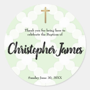 Persoonlijke babyjongen groene baptisme bedankt ronde sticker