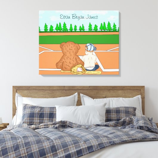 Persoonlijke babyjongen in het Pet Teddy Bear Canvas Afdruk (Insitu (Slaapkamer))