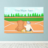 Persoonlijke babyjongen in het Pet Teddy Bear Canvas Afdruk (Insitu (Houten vloer))