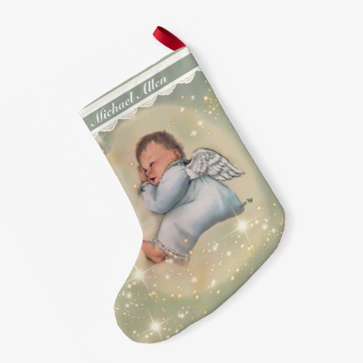 Persoonlijke babyjongen Sleeping Angel  Kleine Kerstsok (Achterkant (Hangend))