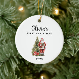 Persoonlijke babykersttasje keramisch ornament