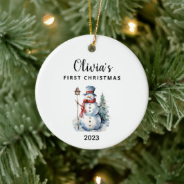 Persoonlijke babykersttasje keramisch ornament