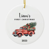 Persoonlijke babykersttasje keramisch ornament (Voorkant)