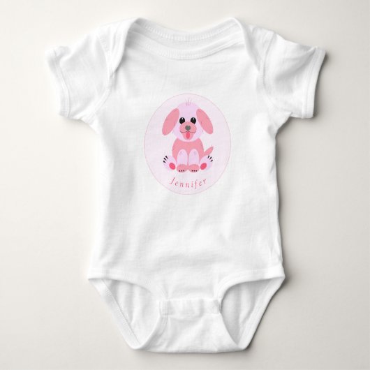 Persoonlijke babymeisje feestelijke roze puppy romper (Voorkant)