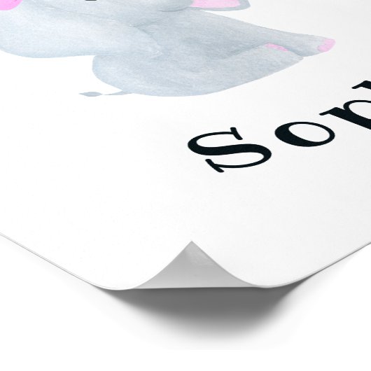 Persoonlijke babymeisjes Elephant Nursery Wall Art Poster (Hoek)