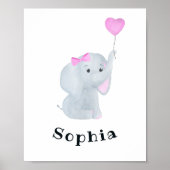 Persoonlijke babymeisjes Elephant Nursery Wall Art Poster (Voorkant)