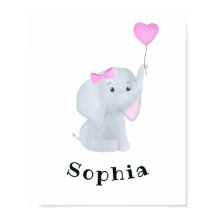 Persoonlijke babymeisjes Elephant Nursery Wall Art