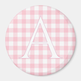 Persoonlijke babyroze geruite monogram magneet
